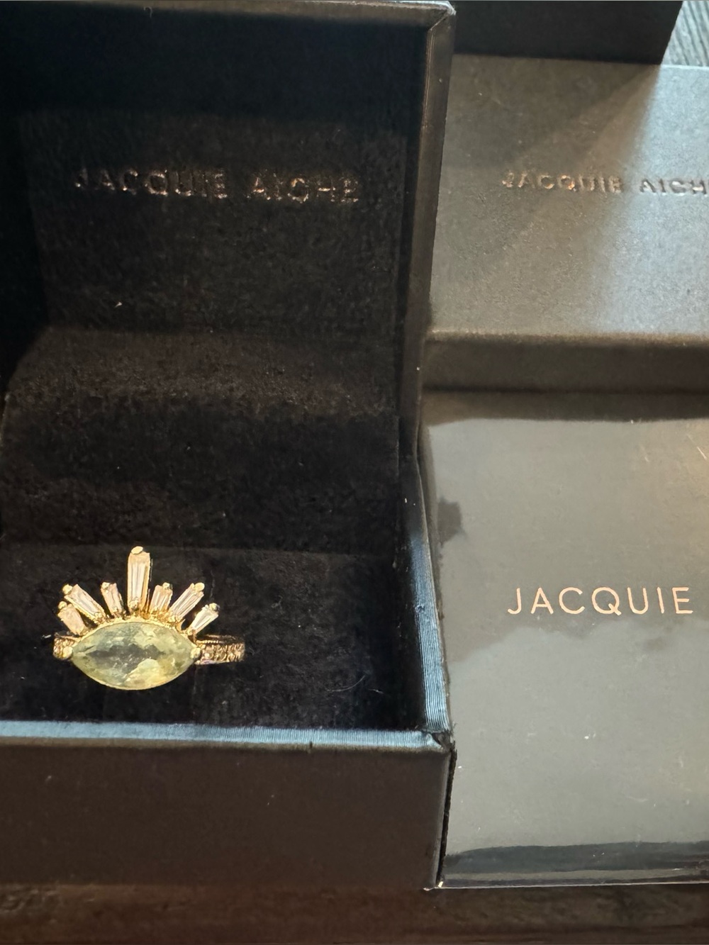 14k Yellow Gold Jacquie Aiche Eyelash Ring Aqua Marquise Tourmaline Diamonds - Picture 10 of 11